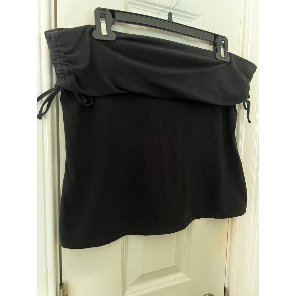 Fashion Bug Stretch Black Tube Top Strapless Cinch Side Ruched Cotton Blend Lrg